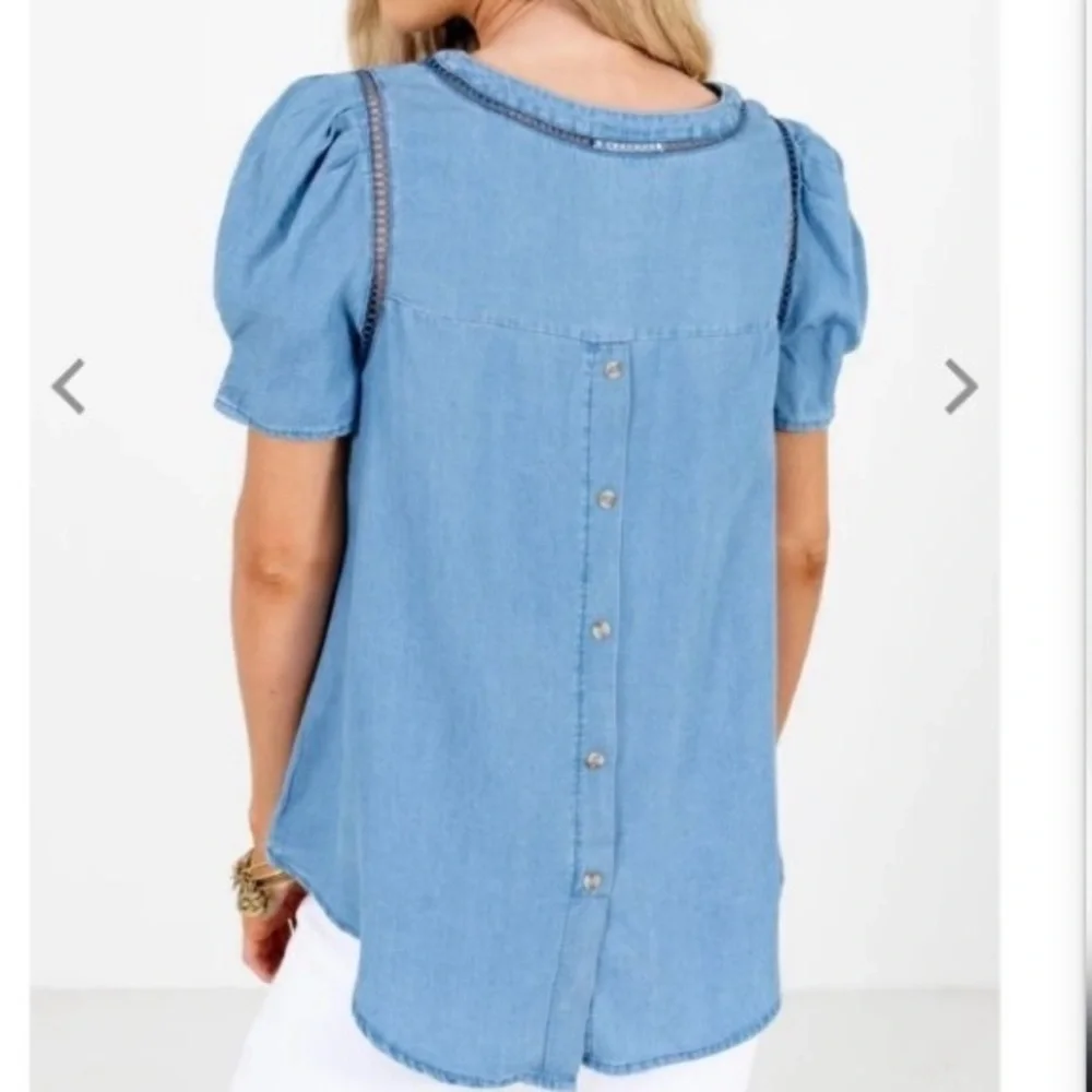 Perch by Blu Pepper Blue chambray Relaxed Blouse Size 2XL | Boho Beach Vacation - Picture 2 of 13